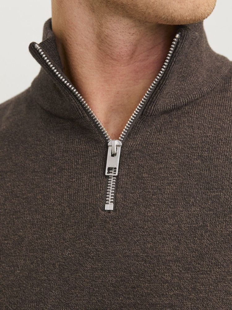 Jack & Jones Pull Bruin heren (EMIL KNIT HALF ZIP - 12189339.MULCH) - GL Sport (Sluis)