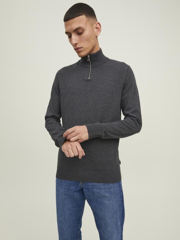 Jack & Jones Pull Grijs heren (EMIL KNIT HALF ZIP - 12189339.DGMEL) - GL Sport (Sluis)