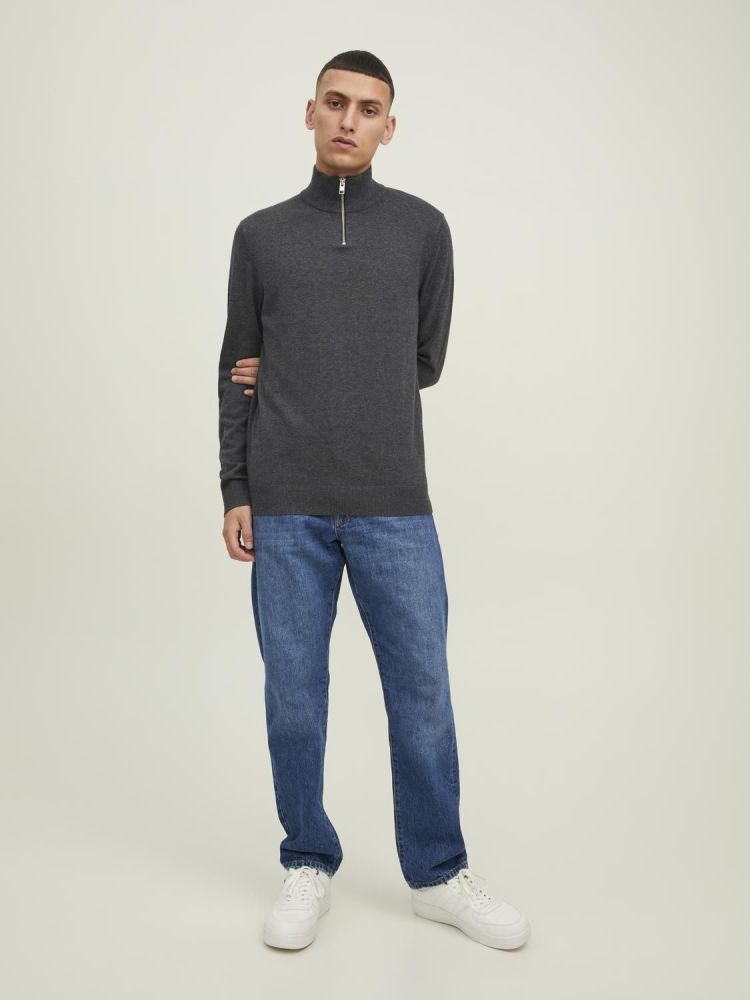 Jack & Jones Pull Grijs heren (EMIL KNIT HALF ZIP - 12189339.DGMEL) - GL Sport (Sluis)