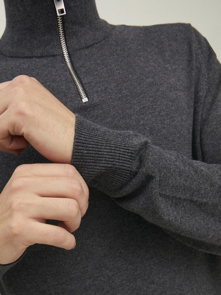 Jack & Jones Pull Grijs heren (EMIL KNIT HALF ZIP - 12189339.DGREYMEL) - GL Sport (Sluis)
