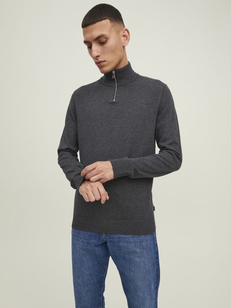 Jack & Jones Pull Grijs heren (EMIL KNIT HALF ZIP - 12189339.DGREYMEL) - GL Sport (Sluis)