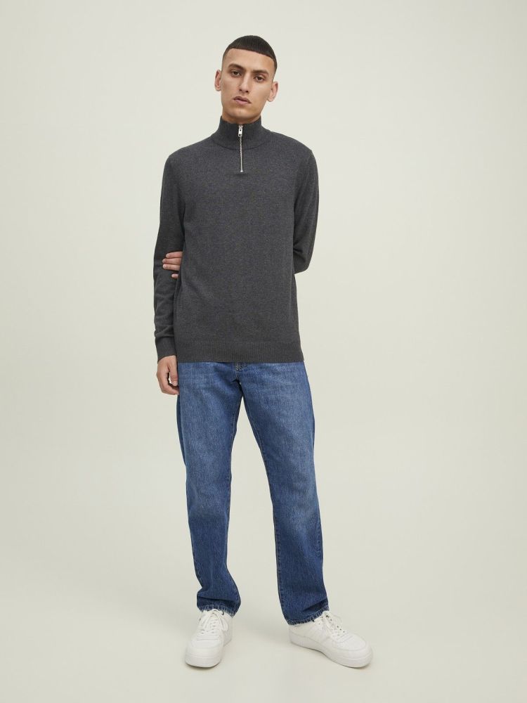 Jack & Jones Pull Grijs heren (EMIL KNIT HALF ZIP - 12189339.DGREYMEL) - GL Sport (Sluis)