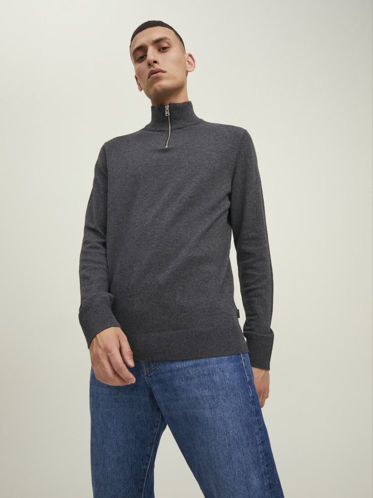 Jack & Jones Pull Grijs heren (EMIL KNIT HALF ZIP - 12189339.DGREYMEL) - GL Sport (Sluis)