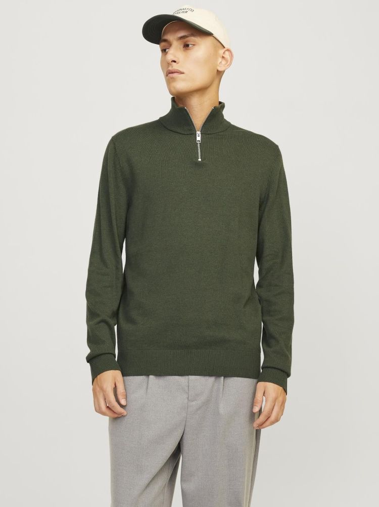 Jack & Jones Pull Groen heren (EMIL KNIT HALF ZIP - 12189339.KOMBUGREEN) - GL Sport (Sluis)