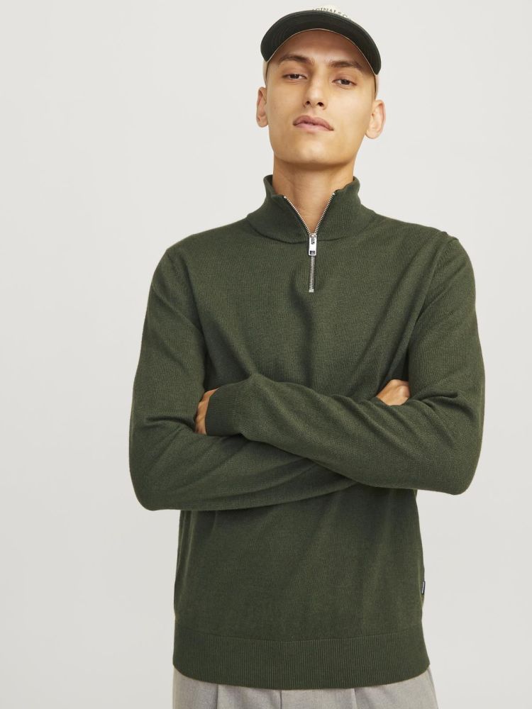 Jack & Jones Pull Groen heren (EMIL KNIT HALF ZIP - 12189339.KOMBUGREEN) - GL Sport (Sluis)