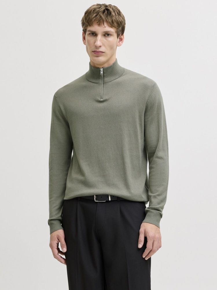 Jack & Jones Pull Groen heren (EMIL KNIT HALF ZIP - 12189339.VETIVER) - GL Sport (Sluis)