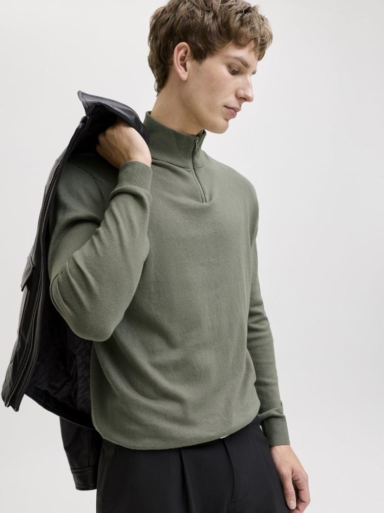 Jack & Jones Pull Groen heren (EMIL KNIT HALF ZIP - 12189339.VETIVER) - GL Sport (Sluis)