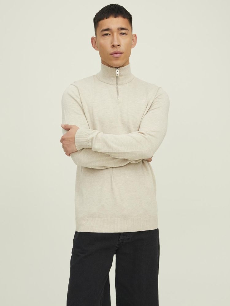 Jack & Jones Pull Off-white heren (EMIL KNIT HALF ZIP - 12189339.OATMEAL) - GL Sport (Sluis)