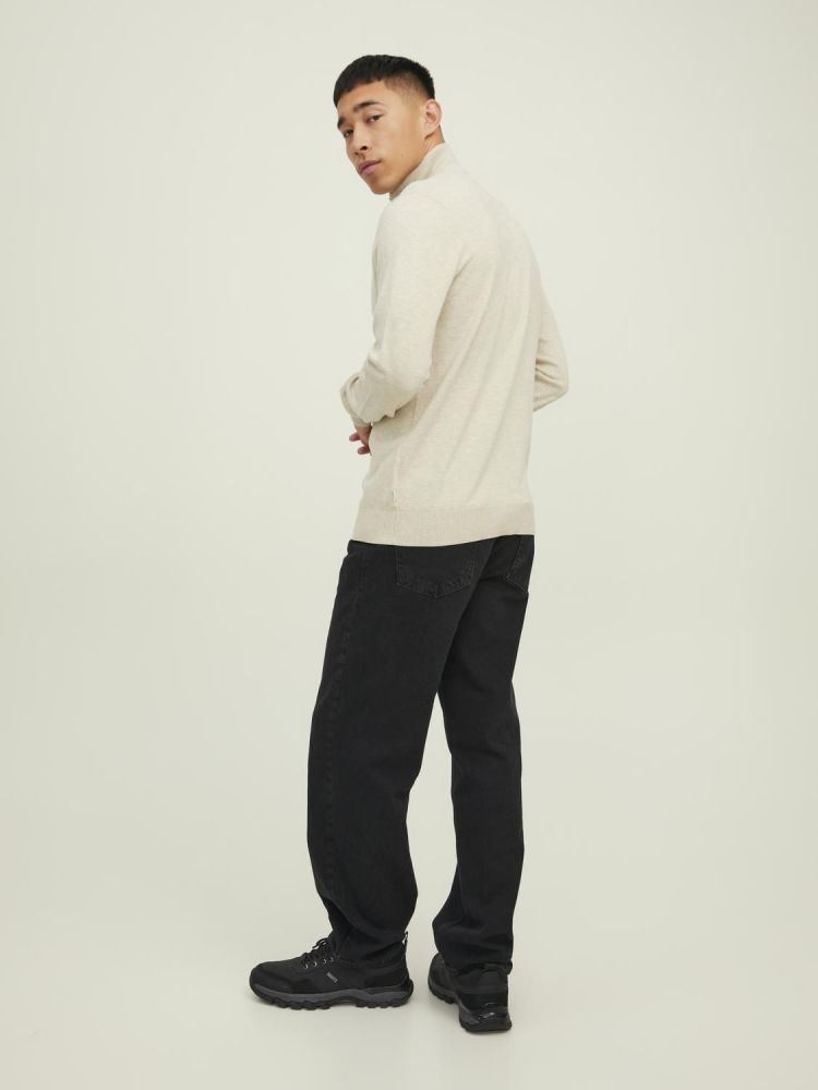 Jack & Jones Pull Off-white heren (EMIL KNIT HALF ZIP - 12189339.OATMEAL) - GL Sport (Sluis)