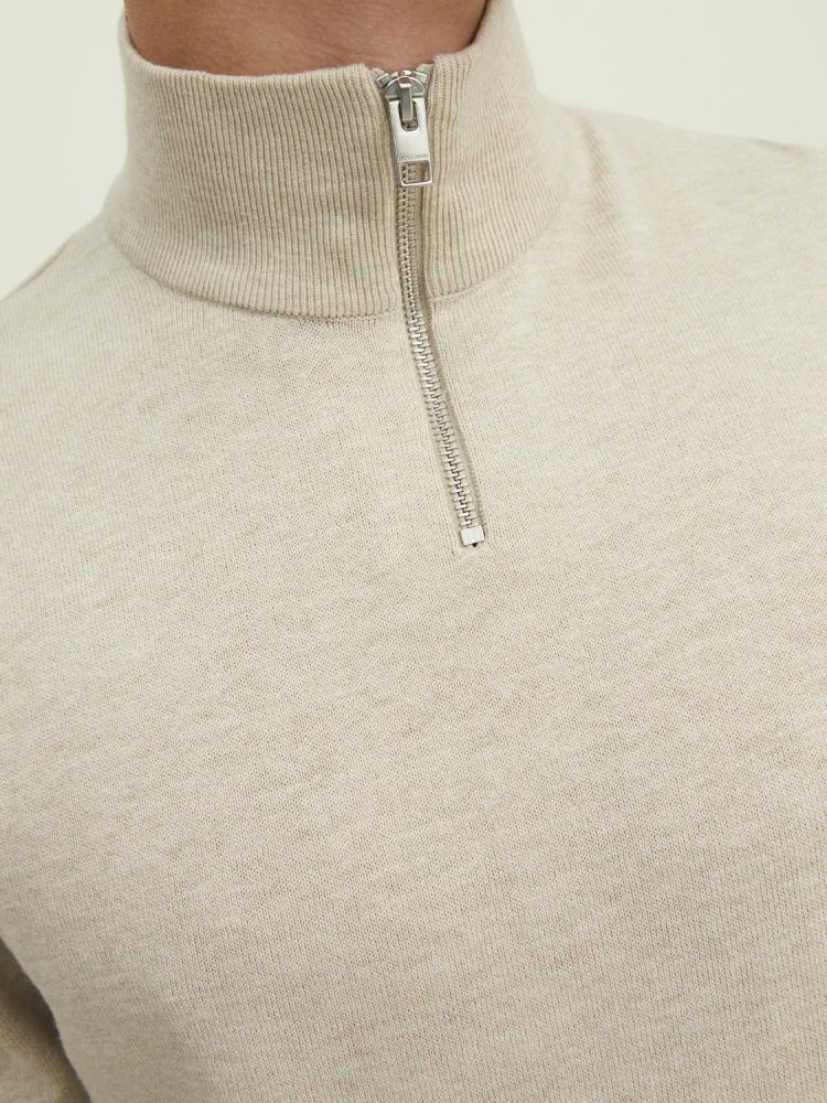 Jack & Jones Pull Off-white heren (EMIL KNIT HALF ZIP - 12189339.OATMEAL) - GL Sport (Sluis)