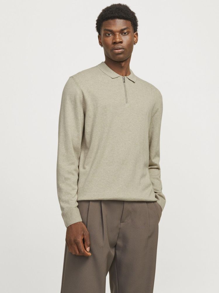 Jack & Jones Polo Beige heren (EMIL KNIT POLO HALF ZIP LS - 12268210.OATMEAL) - GL Sport (Sluis)