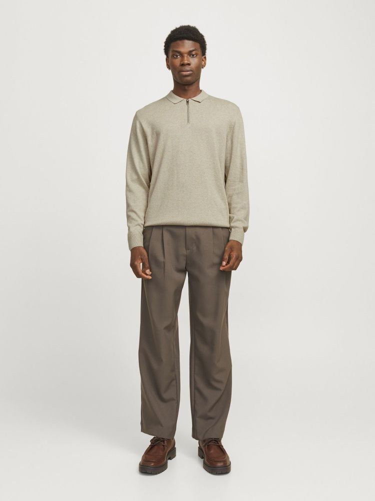 Jack & Jones Polo Beige heren (EMIL KNIT POLO HALF ZIP LS - 12268210.OATMEAL) - GL Sport (Sluis)