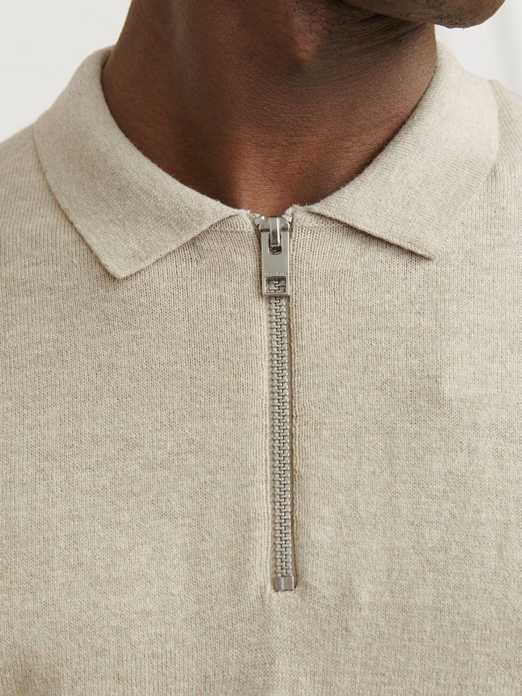 Jack & Jones Polo Beige heren (EMIL KNIT POLO HALF ZIP LS - 12268210.OATMEAL) - GL Sport (Sluis)