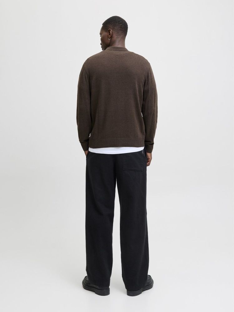 Jack & Jones Polo Bruin heren (EMIL KNIT POLO HALF ZIP LS - 12268210.MULCH) - GL Sport (Sluis)