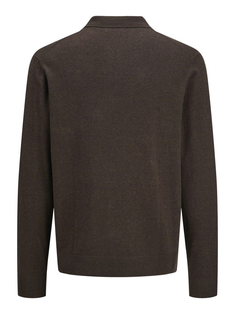 Jack & Jones Polo Bruin heren (EMIL KNIT POLO HALF ZIP LS - 12268210.MULCH) - GL Sport (Sluis)