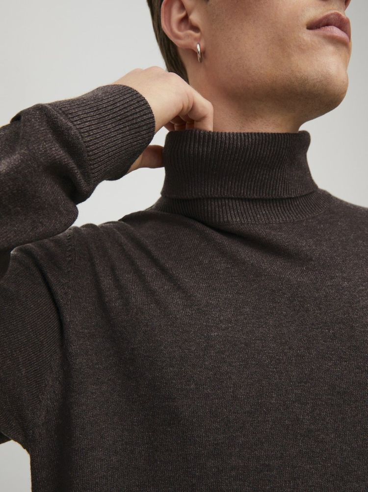 Jack & Jones Pull Bruin heren (EMIL KNIT ROLL NECK - 12157417.MULCH) - GL Sport (Sluis)