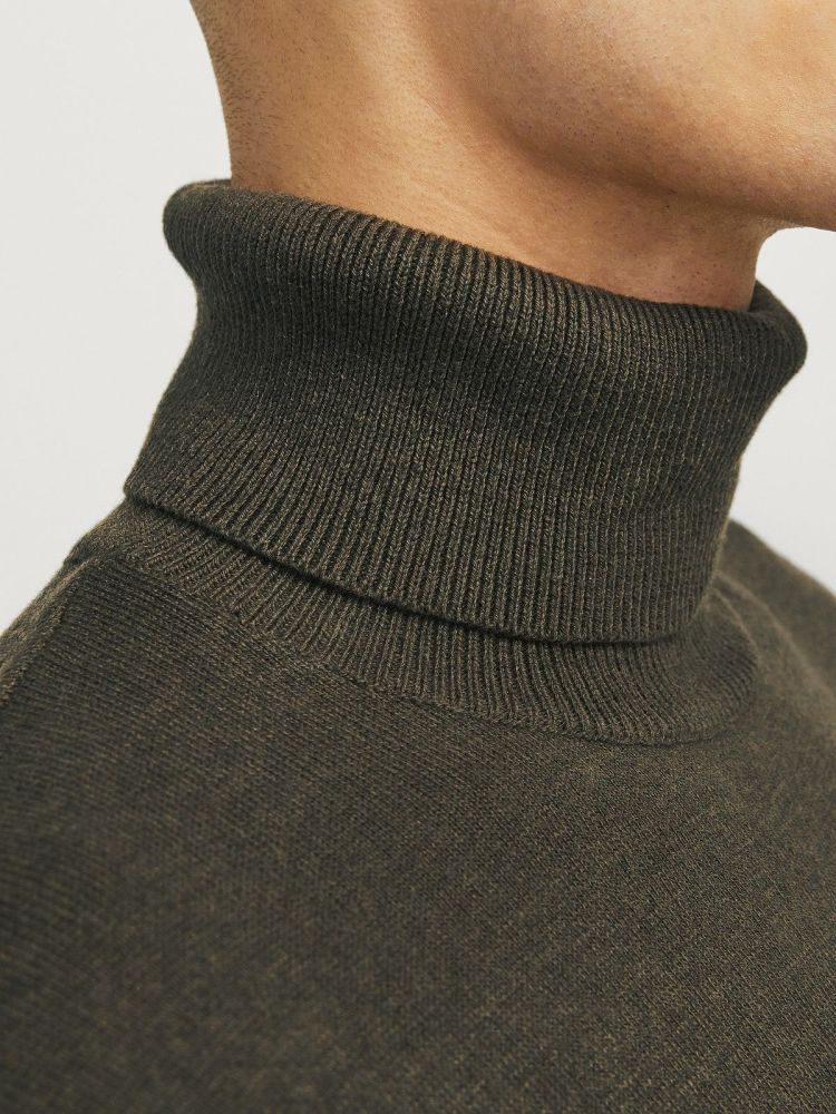Jack & Jones Pull Groen heren (EMIL KNIT ROLL NECK - 12157417.OLIVENIGHT) - GL Sport (Sluis)