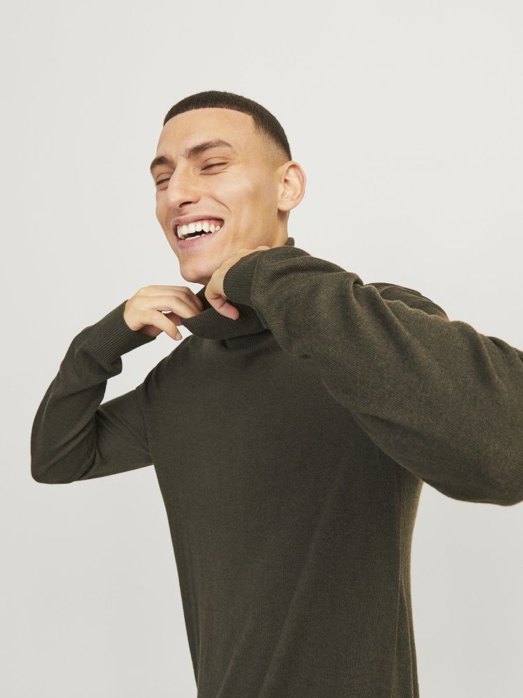 Jack & Jones Pull Groen heren (EMIL KNIT ROLL NECK - 12157417.OLIVENIGHT) - GL Sport (Sluis)