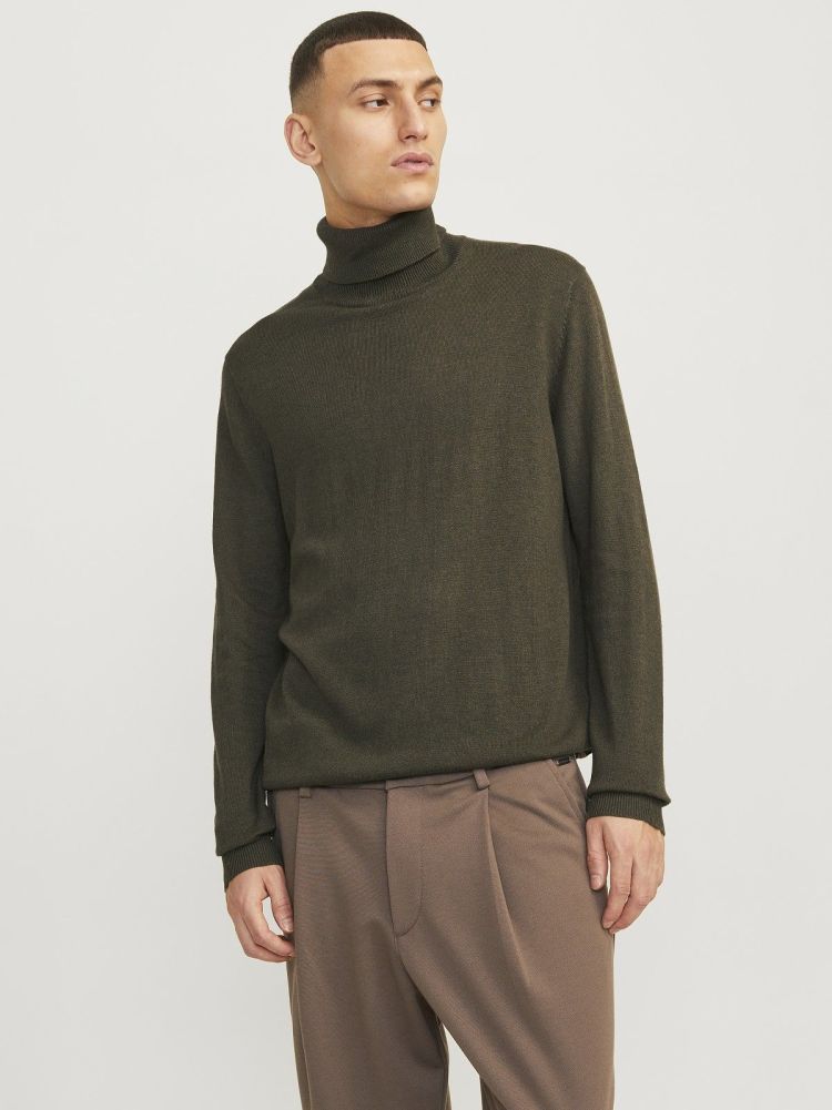 Jack & Jones Pull Groen heren (EMIL KNIT ROLL NECK - 12157417.OLIVENIGHT) - GL Sport (Sluis)