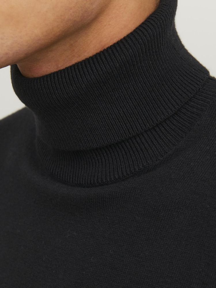 Jack & Jones Coltrui Zwart heren (EMIL KNIT ROLL NECK  - 12157417.BLACK) - GL Sport (Sluis)