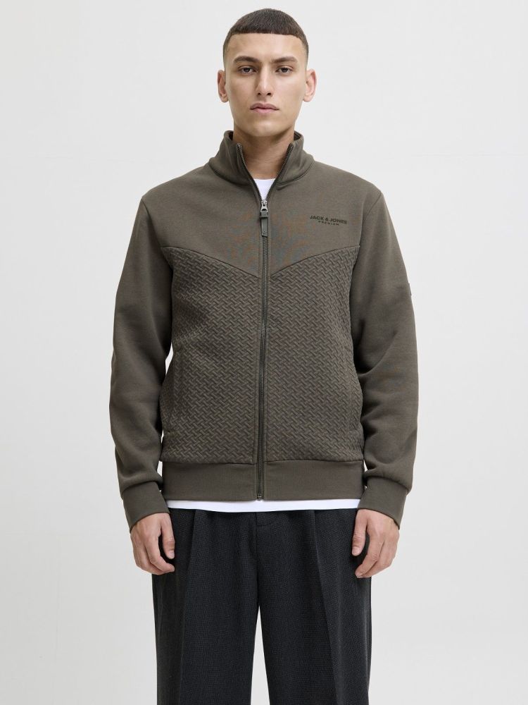 Jack & Jones Vest Groen heren (FRANKIE SWEAT ZIP HIGH NECK SMU - 12275675.OLIVE) - GL Sport (Sluis)