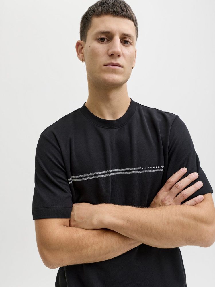 Jack & Jones T-shirt Zwart heren (FUSION CHEST TEE SS CREW NECK - 12289936.BLACK) - GL Sport (Sluis)