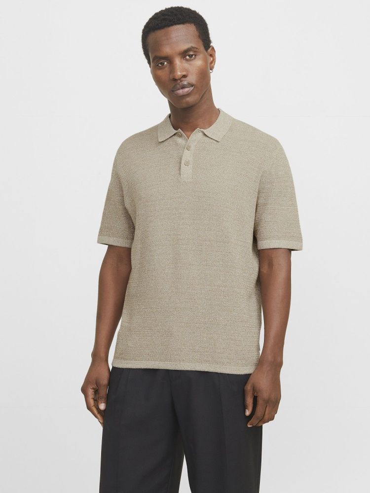 Jack & Jones Polo Beige heren (GEORGE KNIT POLO SS - 12268281.CORIANDER) - GL Sport (Sluis)