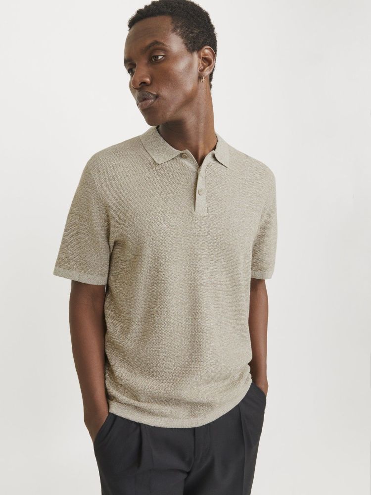 Jack & Jones Polo Beige heren (GEORGE KNIT POLO SS - 12268281.CORIANDER) - GL Sport (Sluis)
