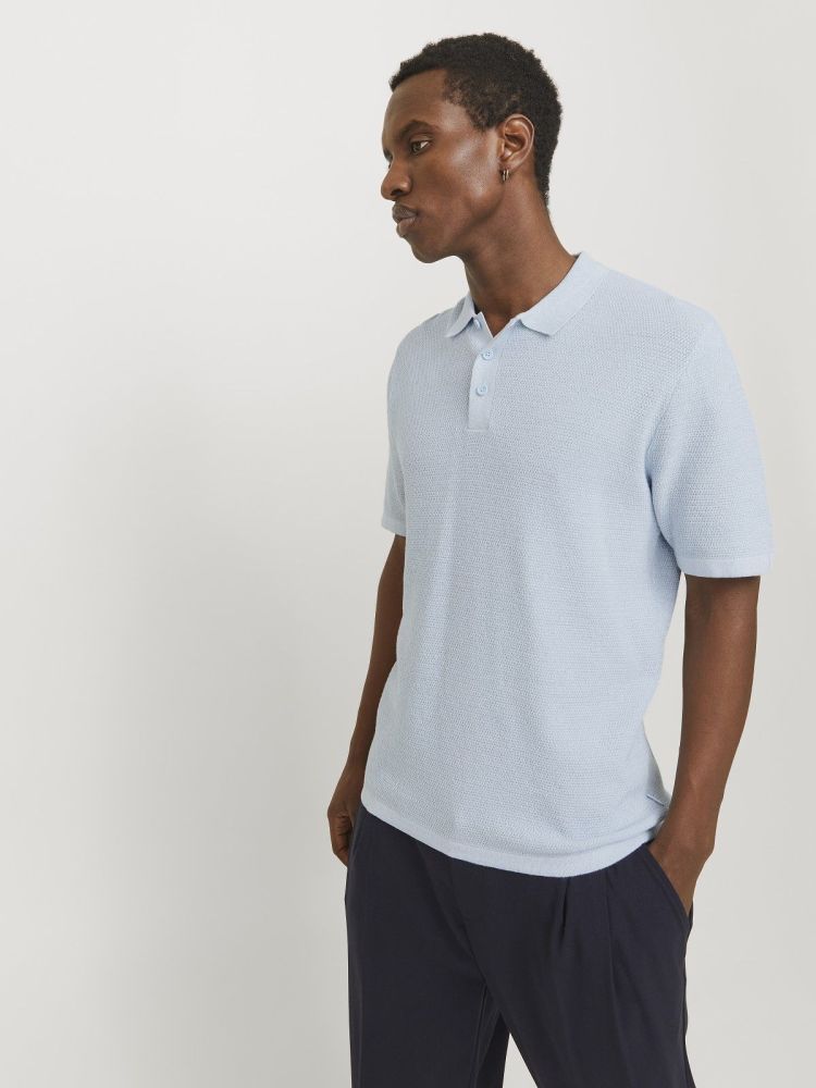 Jack & Jones Polo Blauw heren (GEORGE KNIT POLO SS - 12268281.CHAMBRAYBLUE) - GL Sport (Sluis)