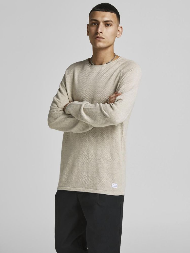 Jack & Jones Pull Off-white heren (HILL CREW NECK - 12157321.OATMEAL) - GL Sport (Sluis)