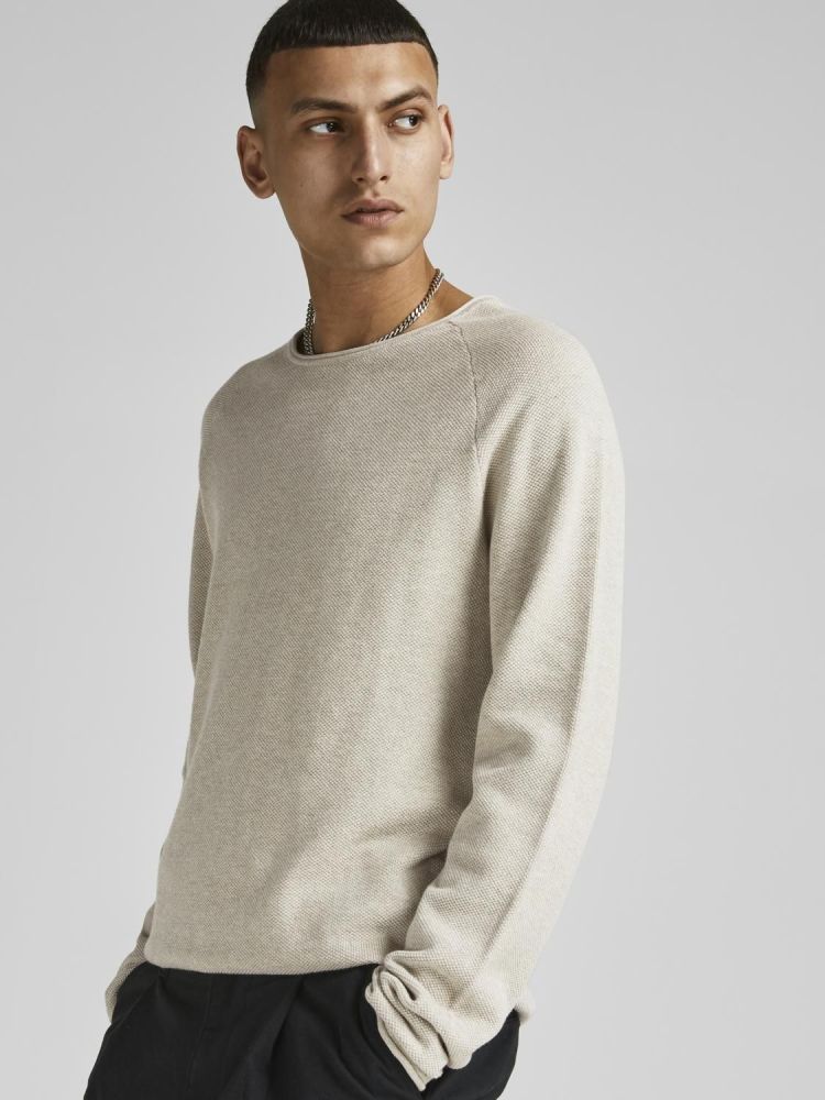 Jack & Jones Pull Off-white heren (HILL CREW NECK - 12157321.OATMEAL) - GL Sport (Sluis)