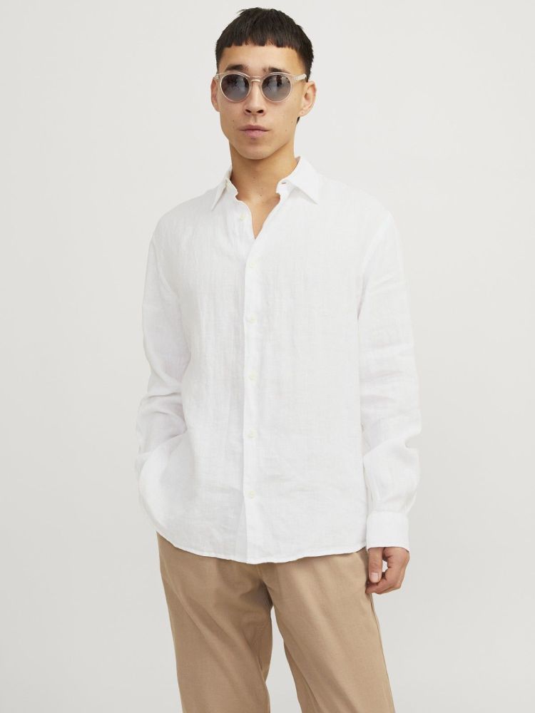 Jack & Jones Overhemd Wit heren (LAWRENCE LINEN L/S SHIRT  - 12273907.BRIGHTWHITE) - GL Sport (Sluis)