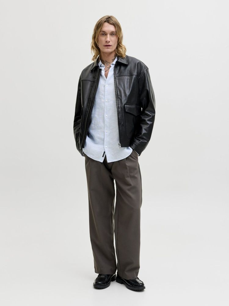 Jack & Jones Overhemd Blauw heren (LAWRENCE LINEN LS SHIRT  - 12293563.CHAMBRAYBLUE) - GL Sport (Sluis)