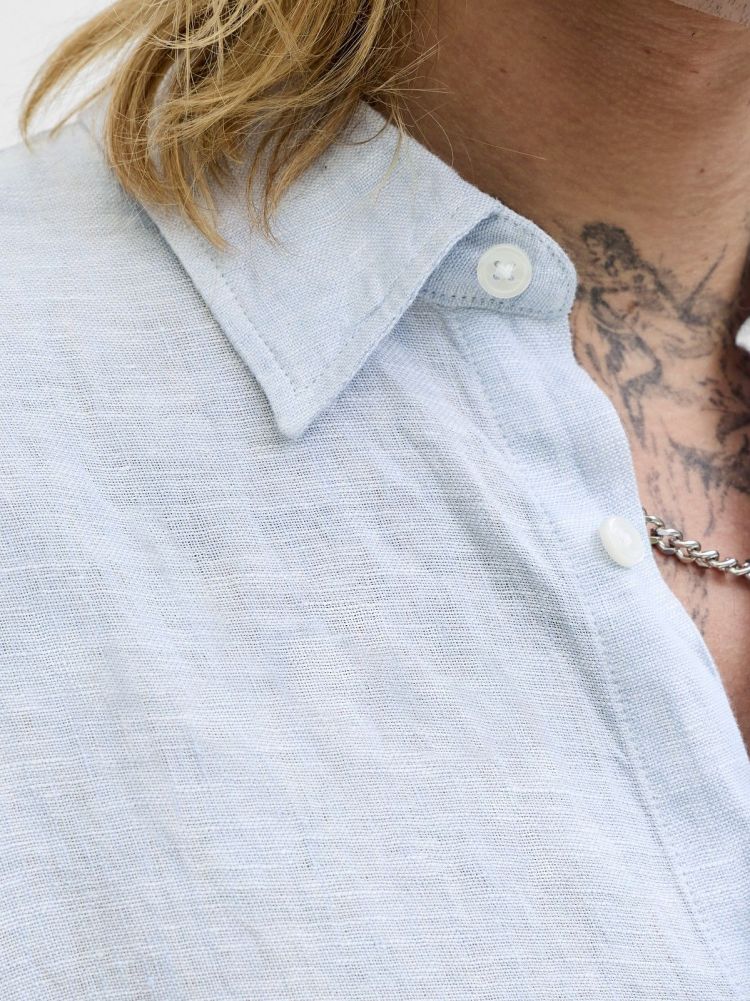 Jack & Jones Overhemd Blauw heren (LAWRENCE LINEN LS SHIRT  - 12293563.CHAMBRAYBLUE) - GL Sport (Sluis)