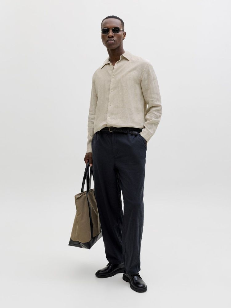 Jack & Jones Overhemd Blauw heren (LAWRENCE LINEN LS SHIRT  - 12293563.SILVERLINING) - GL Sport (Sluis)