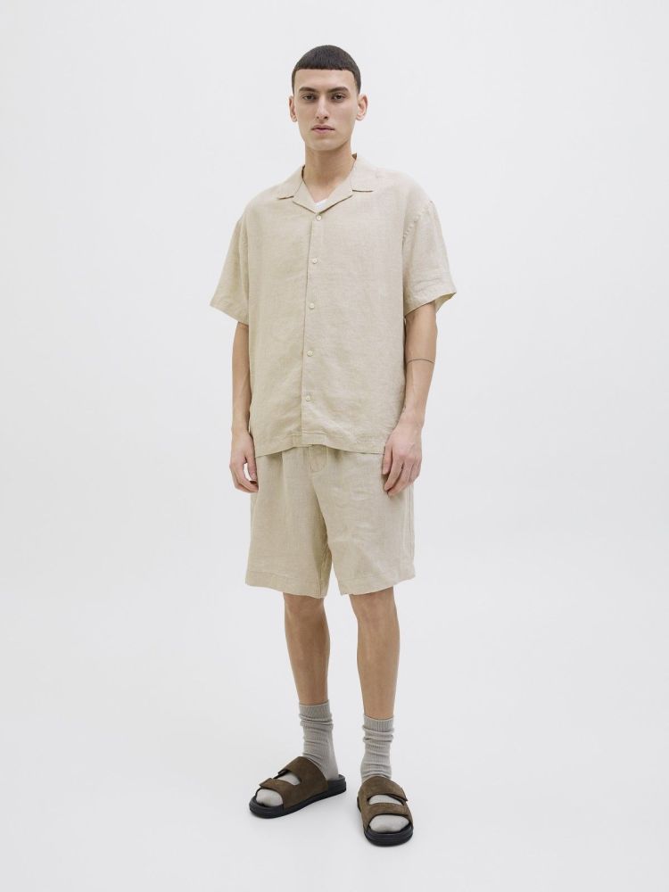 Jack & Jones Overhemd Groen heren (LAWRENCE LINEN RESORT S/S SHIRT - 12277240.SILVERLING) - GL Sport (Sluis)