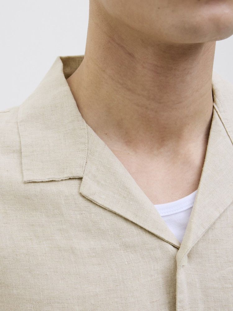Jack & Jones Overhemd Groen heren (LAWRENCE LINEN RESORT S/S SHIRT - 12277240.SILVERLING) - GL Sport (Sluis)