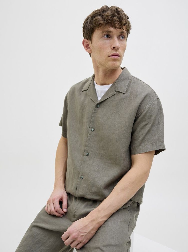 Jack & Jones Overhemd Groen heren (LAWRENCE LINEN RESORT S/S SHIRT  - 12277240.TEALEAF) - GL Sport (Sluis)