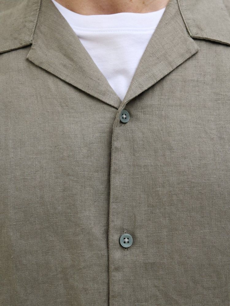 Jack & Jones Overhemd Groen heren (LAWRENCE LINEN RESORT S/S SHIRT  - 12277240.TEALEAF) - GL Sport (Sluis)