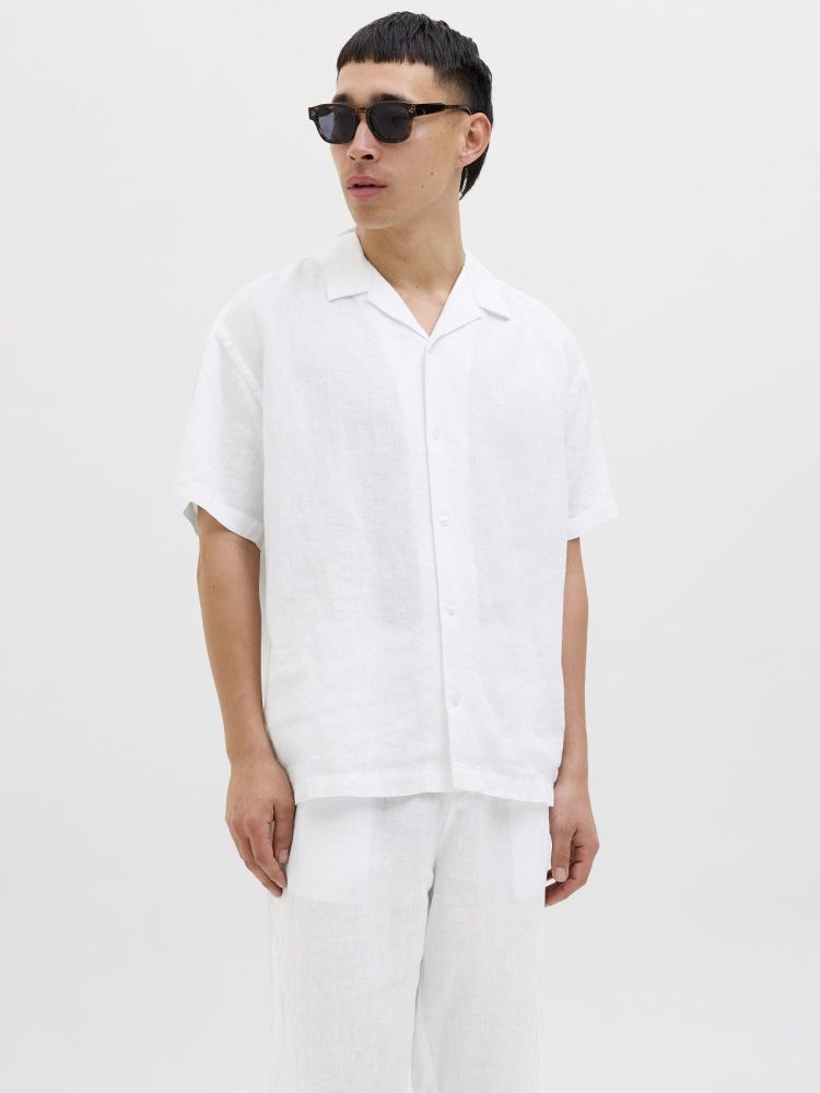 Jack & Jones Overhemd Wit heren (LAWRENCE LINEN RESORT S/S SHIRT  - 12277240.BRIGHTWHITE) - GL Sport (Sluis)