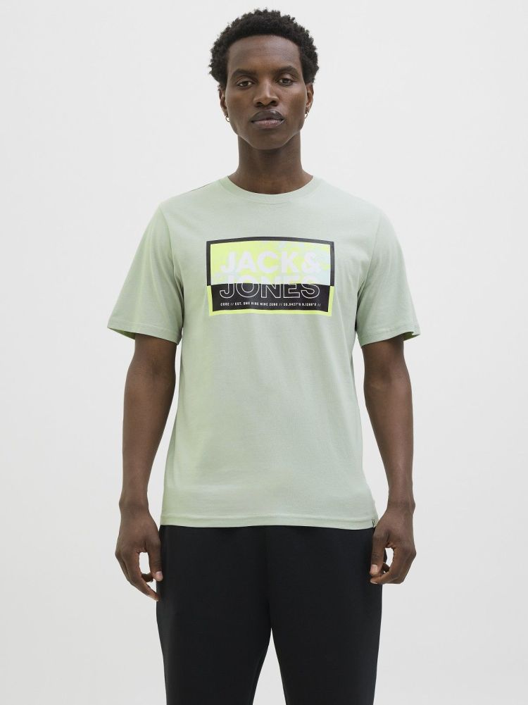 Jack & Jones T-shirt Groen heren (LOGAN SUMMER PRINT TEE CREW NECK - 12283825.AQUAGRAY) - GL Sport (Sluis)