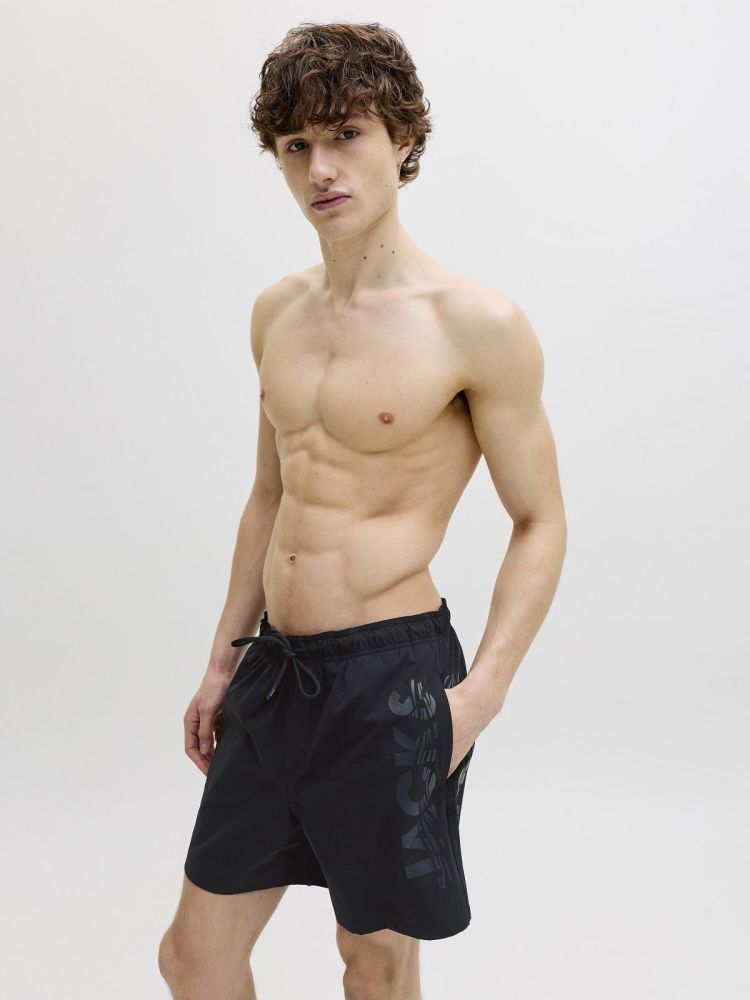 Jack & Jones Zwembroek Zwart heren (MAUI WAVE LOGO SWIM SHORT - 12291391.BLACK) - GL Sport (Sluis)