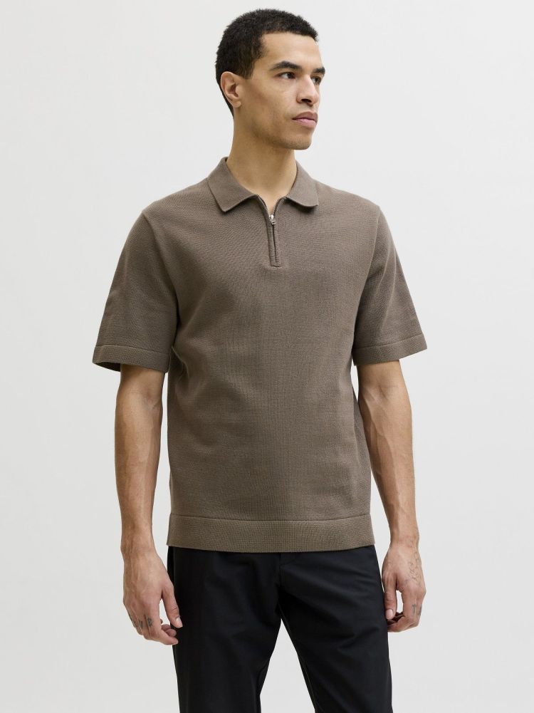 Jack & Jones Polo Taupe heren (MILANO SPRING KNIT ZIP POLO SS - 12295861.MOREL) - GL Sport (Sluis)