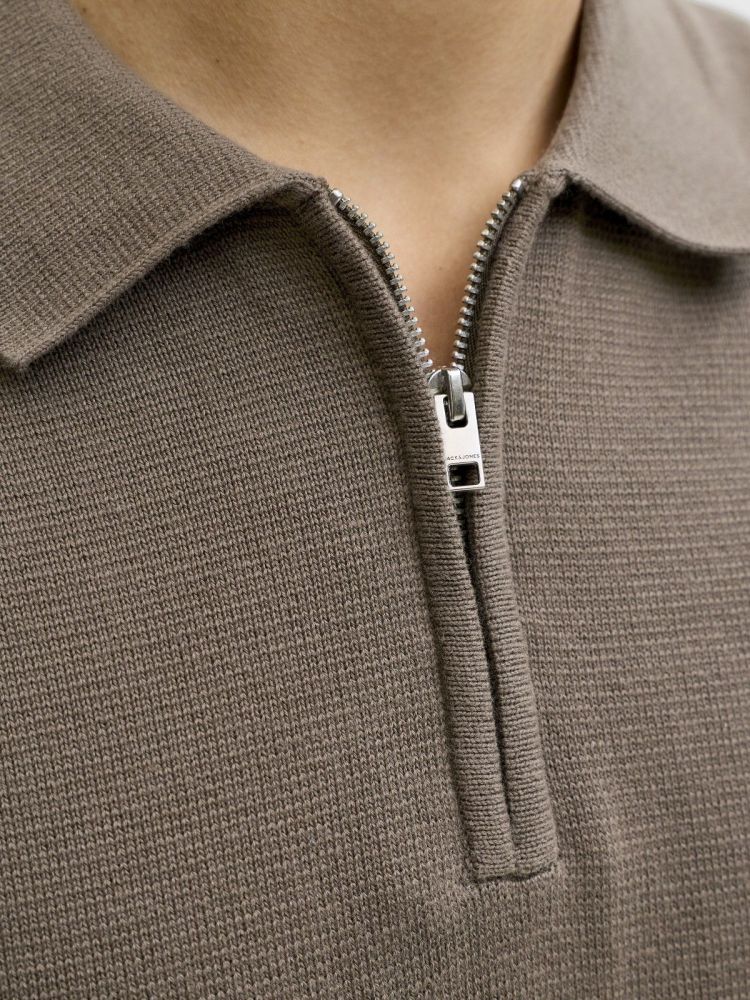 Jack & Jones Polo Taupe heren (MILANO SPRING KNIT ZIP POLO SS - 12295861.MOREL) - GL Sport (Sluis)