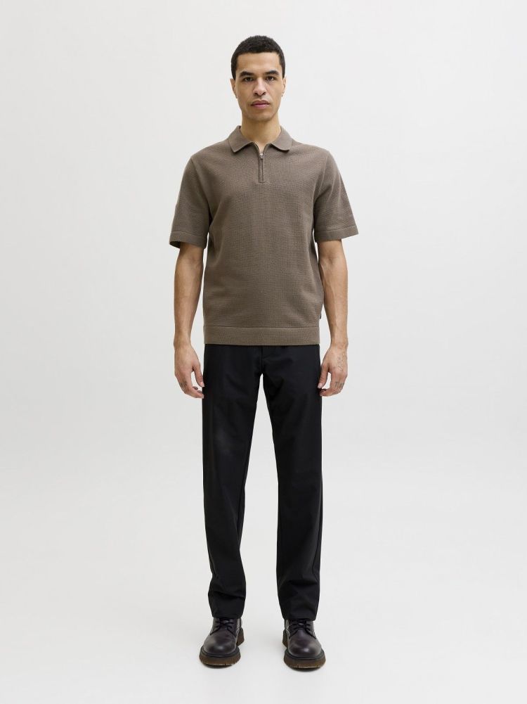 Jack & Jones Polo Taupe heren (MILANO SPRING KNIT ZIP POLO SS - 12295861.MOREL) - GL Sport (Sluis)