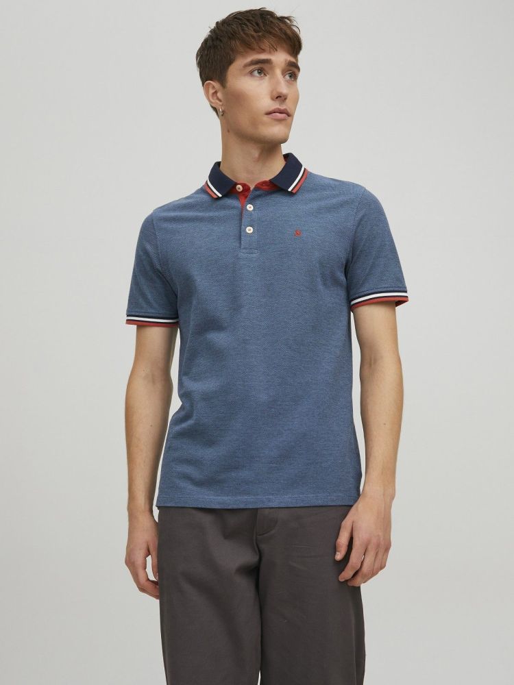 Jack & Jones Polo Blauw heren (PAULOS POLO SS - 12136668.DENIMBLUE) - GL Sport (Sluis)