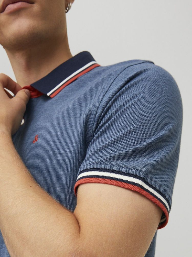 Jack & Jones Polo Blauw heren (PAULOS POLO SS - 12136668.DENIMBLUE) - GL Sport (Sluis)