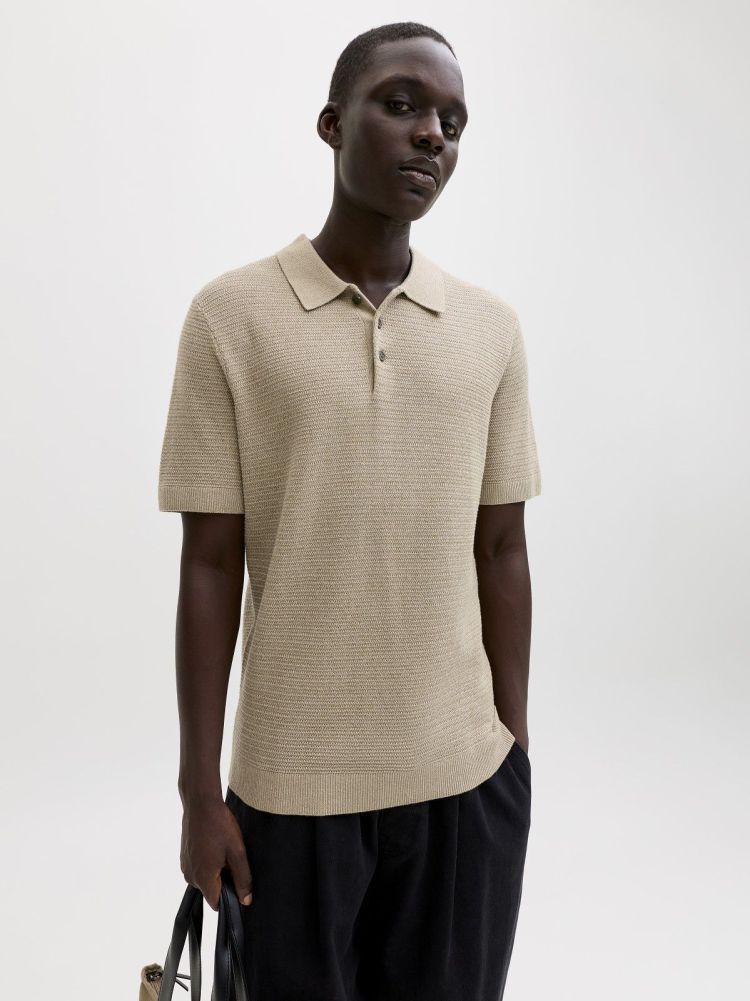 Jack & Jones Polo Geel heren (RILEY KNIT POLO - 12292034.LEMONPEPPER) - GL Sport (Sluis)