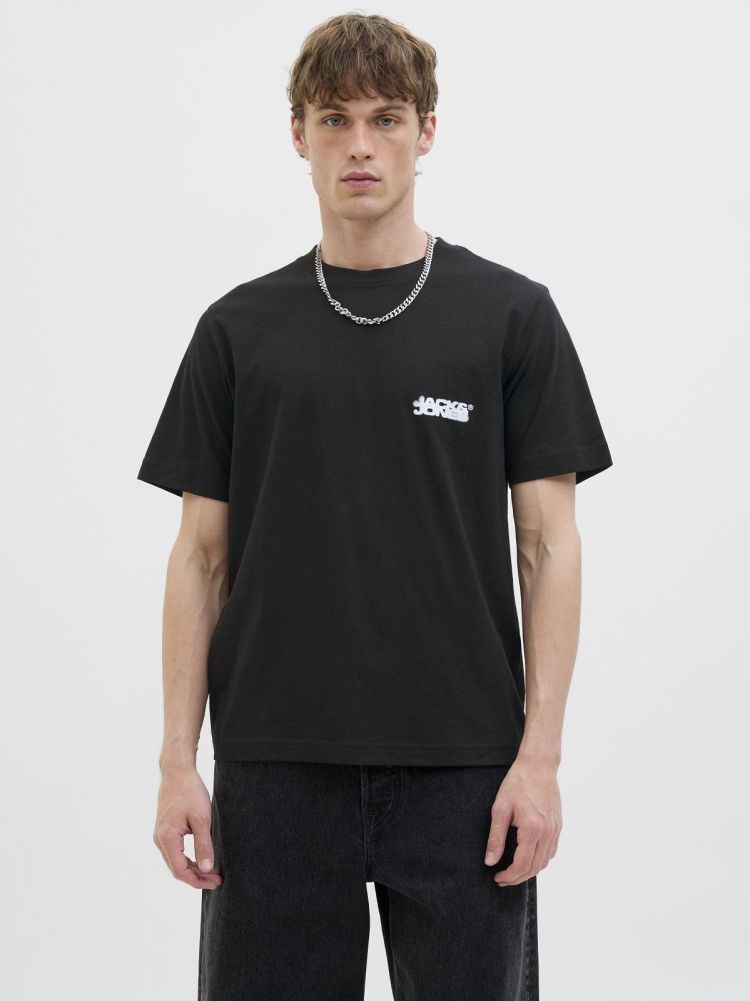 Jack & Jones T-shirt Zwart heren (SAGO LOGO SLUB TEE SS CREW NECK - 12276524.BLACK) - GL Sport (Sluis)