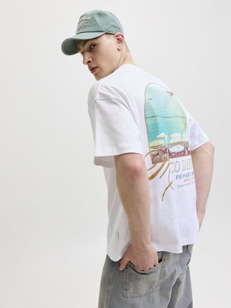 Jack & Jones T-shirt Wit heren (SANREMO BACK TEE SS CREW NECK - 12296724.BWHITE) - GL Sport (Sluis)